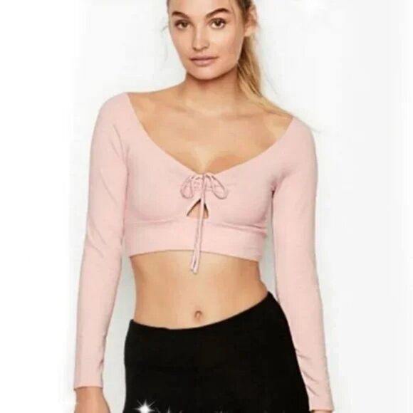 Victoria Secret Bustier Top Size Medium Crop Pink Front Ruched - Picture 1 of 11